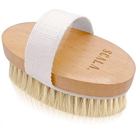 اشتري Wet and Dry Body Brush Exfoliator - Soft Bristle Brush Naturally Exfoliates Dead Skin, Smooths Cellulite, Slows Aging, Stimulates Lymph and Blood Flow by Scala Beauty, 5 x 2.75 In في الامارات