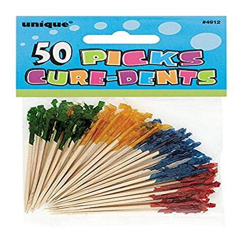 Buy Unique Party Frilly Cocktail Toothpicks 50 Pieces, Green/Gold/Blue ...