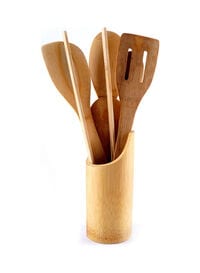 Marrkhor 6-Piece Wooden Cutlery Set With Spoon Holder Beige/ Brown Beige/ Brown