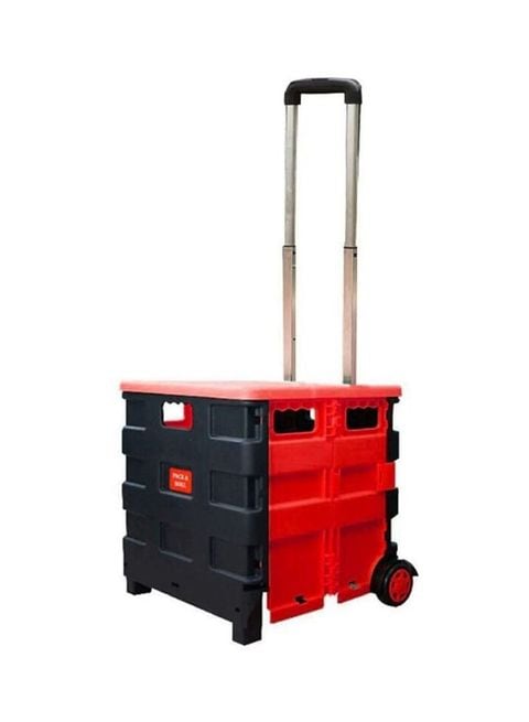 Generic - Two Wheeled Collapsible Shopping Cart With Lid Black/Red 14.96x12.99x14.17inch