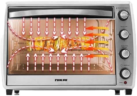 Nikai 65 Ltr Double Glass Electric Oven, Multifunction Toaster Oven with Convection Fan & Rotisserie along with Keep Warm Function, NT6500SRC1 - Black and Silver,2 Years Warranty