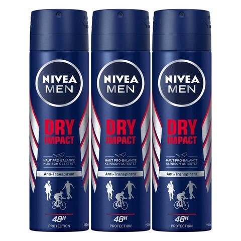 Buy Nivea Dry Impact Deodrant 150ml x3 in UAE