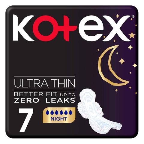 Buy Kotex Ultra Thin Pads, Overnight Protection Sanitary Pads with Wings, 7 Sanitary Pads in Saudi Arabia