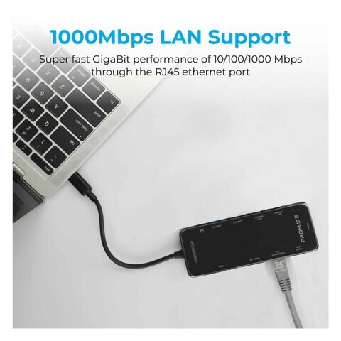 Promate HDMI 4K UHD 9 In 1 Compact Multiport USB-C Hub 100W Black