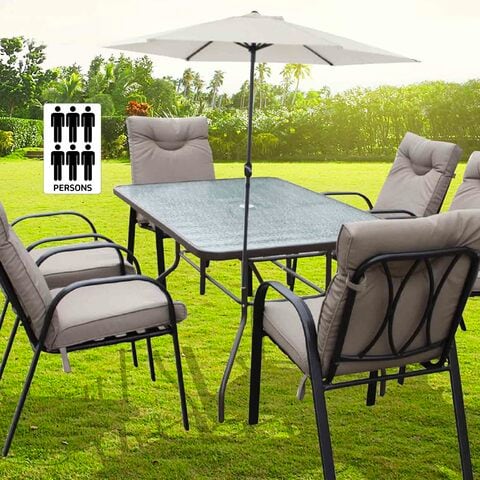 Patio Set Premium with Umbrella 6 Persons (Plus Extra Supplier&#39;s Delivery Charge Outside Doha)