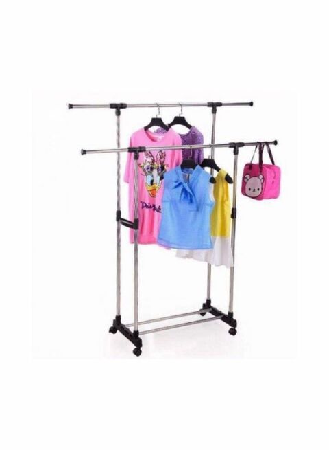 Generic Double-Pole Clothes Hanger With Wheels Silver/Black