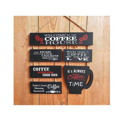 Welocme To The Coffee House Wooden Signboard Wall Hanging Black Color