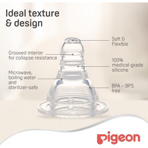 Pigeon SofTouch Peristaltic Plus Silicone Teat 17339 Medium Clear Pack of 2