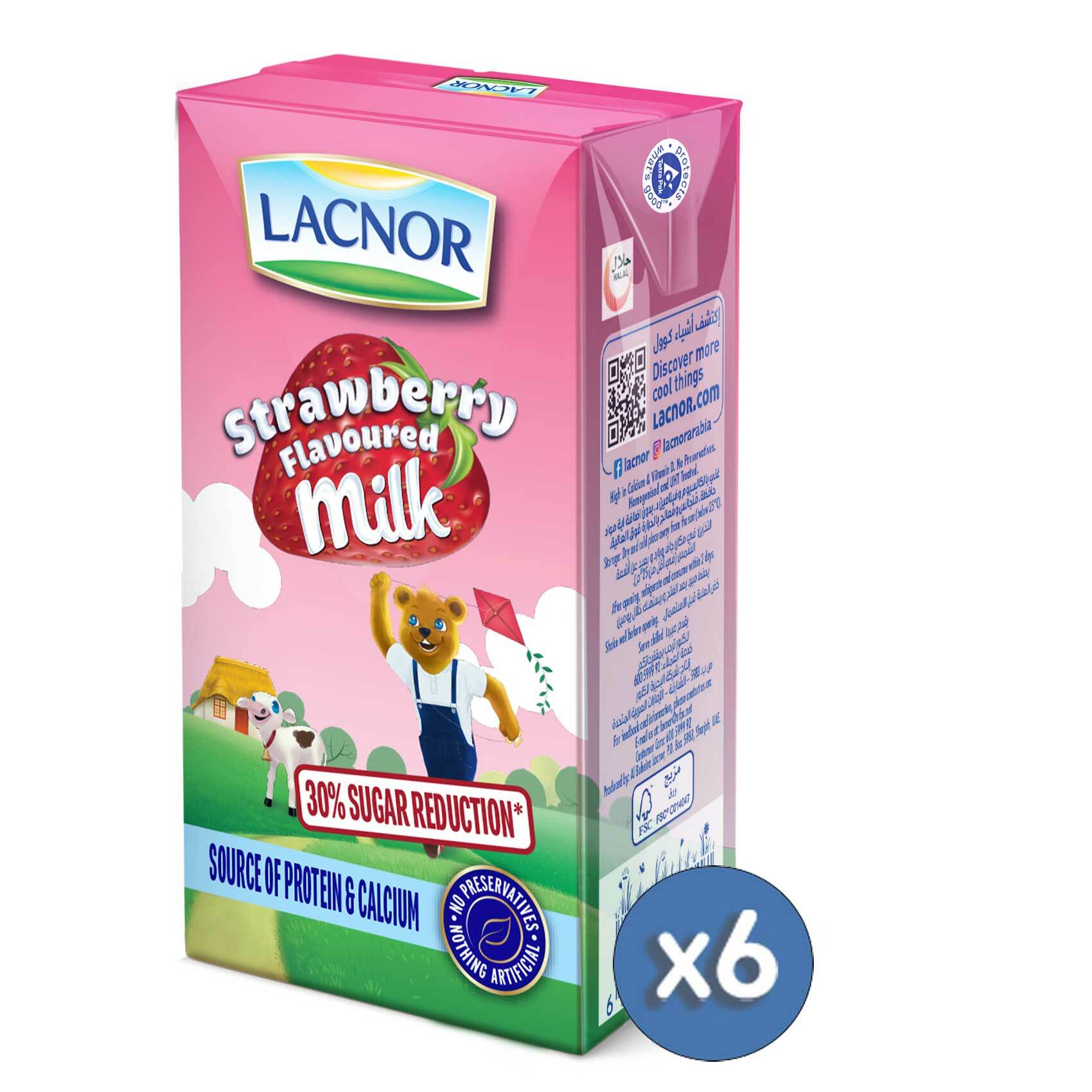 Buy Lacnor Essentials Strawberry Flavoured Milk 125ml x6 Online Shop