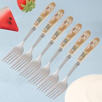 Ramadan Design Dinner Stainless Steel Forks Silverware - 6Pcs Dinner Fork with Ceramic Handle Stainless Steel Cutlery Forks Set - Dessert Forks and Spoons Silverware for Home-Green and White Color