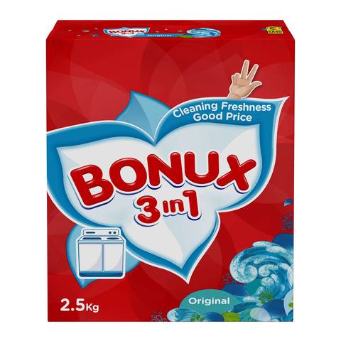Buy Bonux original 3 in 1 detergent powder high foam 2.5 Kg in Saudi Arabia