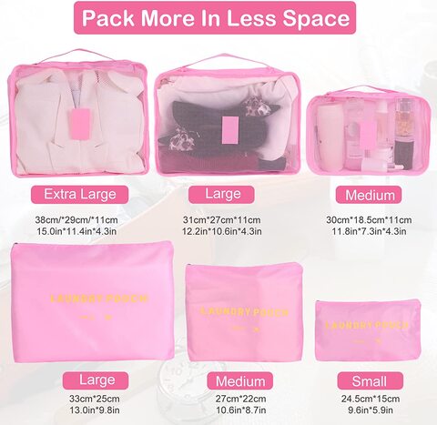 SKY-TOUCH 6pcs Set Travel Luggage Organizer Packing Cubes Set Storage Bag Waterproof Laundry Bag Traveling Accessories - Pink