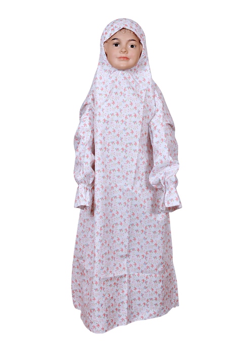 City Rose Muslim Islamic Pray Set Girl&#39;s khimar 1 Pieces Soft Prayer Dress Hijab Abaya Suit White Floral (White Floral (Pink) , 11-12 Years)