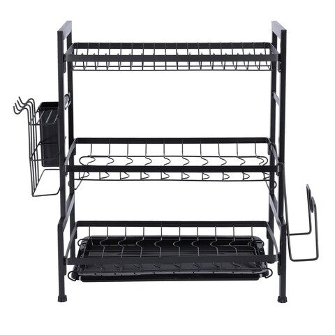 Royalford 3-Layer Stainless Steel Dish Rack, Rf10154 - Attached PP Drain Board, Strong, Powder Coated Stainless Steel Body