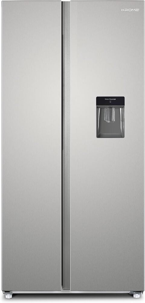 Krome 600 Liters Side By Side Refrigerator With Water Dispenser, Multi Air Flow, Door Alarm, Recessed Handles, No Frost Cooling System, Electronic Touch, Temperature Control, Inox - KR-SBS 600WM