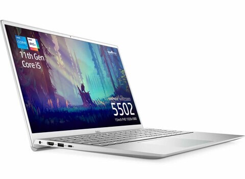 Dell Inspiron 5502 Laptop- 15.6&quot; FHD, Intel Core i5-1135G7, 8GB RAM, 256GB SSD, FHD (1920 x 1080), FP Reader, Window 10- Silver + Free Wireless Mouse