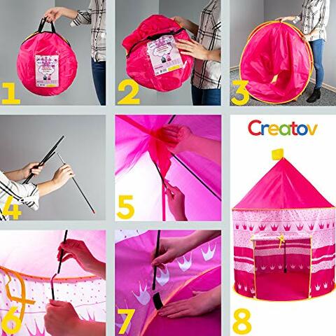 Creatov Kids Tent Toy Princess Playhouse, Toddler Play House Pink Castle For Kid Children Girls Boys Baby Indoor &amp; Outdoor Toys Foldable Playhouses Tents With Carry Case Great Birthday Gift Idea