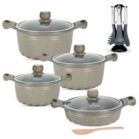Cookware Set 16 pieces - Induction Bottom, Granite Non Stick Coating, include Casseroles 20/24/28CM, Shallow pot 28CM and Kitchen Utensils