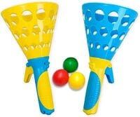 Party Time 1 Pair of Click and Catch Twin Ball Game Indoor Outdoor Toy Set Pop &amp; Catch Ball Play Fun Boys &amp; Girls