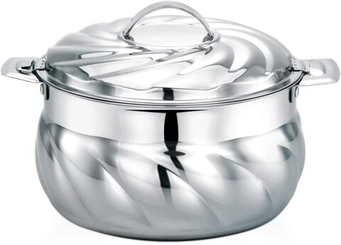 Royalford 1500ml Mazza Stainless Steel Hotpot- Rf11566 Food-Grade Hot And Cold Hotpot With Double Wall Vacuum Insulation, Elegant And Unique Design, Silver