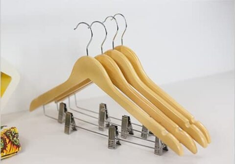 Red Dot Gift Wooden Skirt Hangers With Clips, 20-Pack Smooth Solid Wood Pants Hangers With Durable Adjustable Metal Clips, Swivel Hook, Coat, Jacket, Blouse Suit Hangers (20)