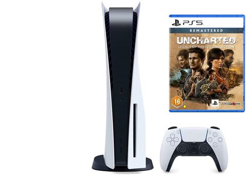 Sony Playstation 5 Disc Console With Uncharted Legacy Of Theives Collection PS5 And Dualsense 5 Controller, White