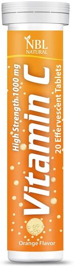 اشتري فيتامين سي الطبيعي NBL 1000 ملجم بنكهة البرتقال ، معزز لجهاز المناعة ، مضاد للأكسدة قوي ، 20 قرص فوار في الامارات