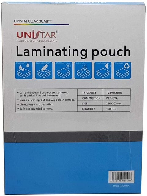 Generic Unistar Laminating Pouch A4 125Mic 100Shts/Pkt