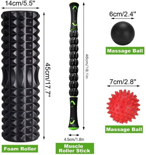 Doreen 5-In-1 Large size Foam Roller Kit with Muscle Roller Stick and Massage Balls For Physical Therapy Pain Relief Myofascial Release Balance Exercise