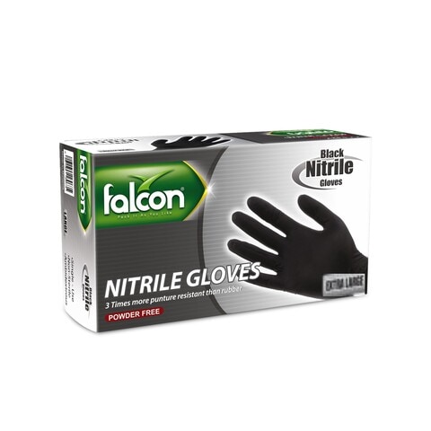 Falcon Nitrile Gloves - Black Powder Free - 100 Pieces (Extra Large)