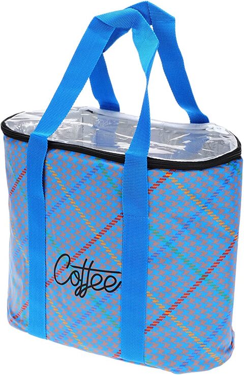 Insulated Reusable Tote Bag with Zip Closure &amp; Transparent Lid for Picnic, Traveling, Shopping, Grocery &amp; Food Carrier (Blue)