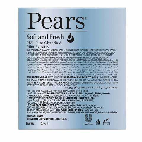 Pears Soft And Fresh Bar Soap 125g Pack of 4