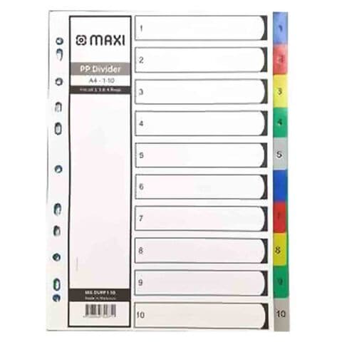 Maxi 1-10 Part Coloured PP Divider White