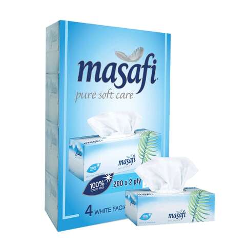 Buy Masafi Facial Tissue 200 Sheets 2 Ply Pack of 4 in UAE