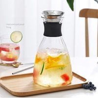 Lushh Borosilicate Water Carafe with Stainless Steel Flow Lid, Drip-free Glass Pitcher for Hot and Cold Water, Ice Tea and Juice Beverages ,1600 ML (Single Pot Only)