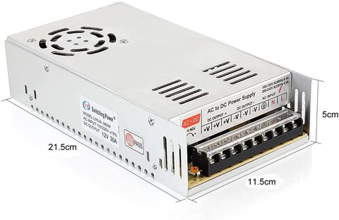 Tomvision - 12V 30A DC Power Supply Driver,360W Universal Regulated Switching Converter AC 110V/220V Transformer Adapter for 3D Printer,CCTV,Radio,Computer Project,Industrial Automation,LED Strip