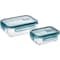 Mondex Glass Food Container With Clips Clear/Blue 350ml+650ml 2 PCS