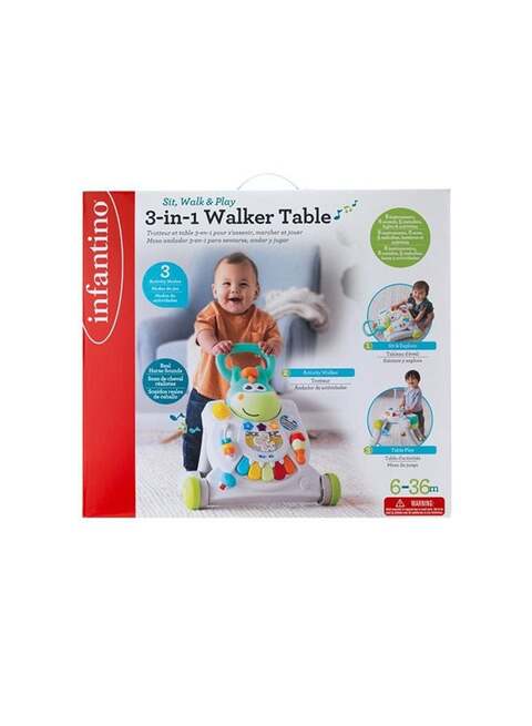 Infantino Sit, Walk &amp; Play 3-In-1 Walker/Entertainment/Activity Table For Baby From 6-36 Months, Multicolour