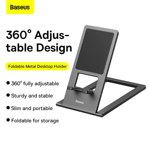 Baseus Foldable Metal Desktop Phone Tablet Holder Stand Card Shape Adjustable Cellphone Bracket Grey