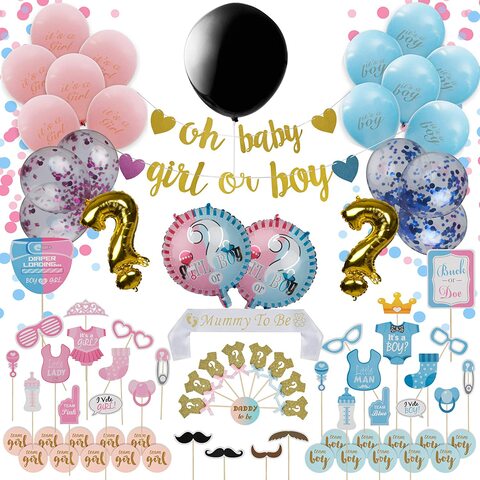 Gender Reveal Party Supplies Kit By Sweet Serenity Cute Gender Revealing Decorations Set For Baby Shower Exciting Boy &amp; Girl Balloons With Confetti, Photo Props, Banners, Stickers &amp; More