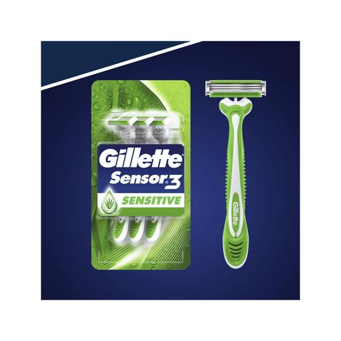 Gillette Blue 3 Sensitive Disposable Razors Green 3 count