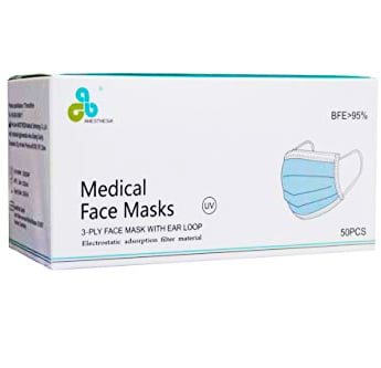 Anesthesia Medical Face Mask 3 Ply with Ear Loop BFE &gt; 95% (50 Pcs).