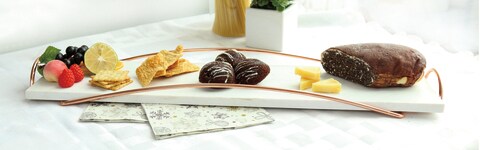 Cuisine Art Set Of 2 Pcs Marble Serving Tray, Serving Set, Partyware Set In Color Box - Rose Gold