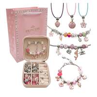 FITTO Kids DIY Bracelet Set with Large Hole Beads and Multiple Bracelets and Luxury Jewelry Box