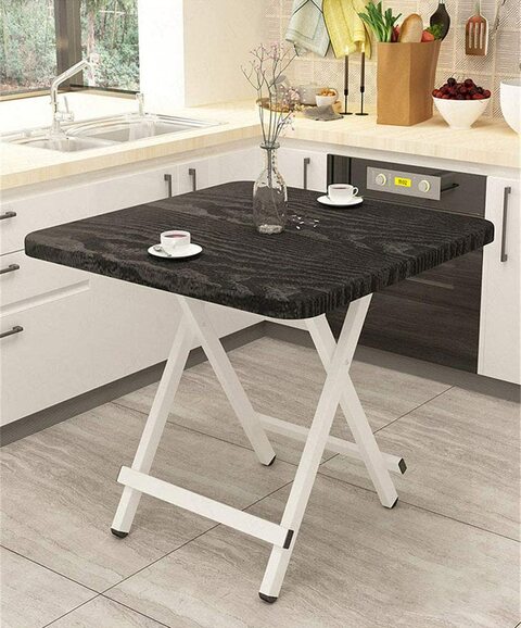 Black fold away store table and chairs