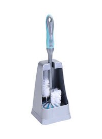 ROYALFORD Unique Cleaning Toilet Brush with Holder Grey/White/Blue 40x12x12centimeter