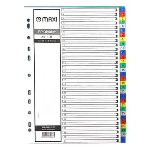 Maxi 1-31 Part Coloured PP Divider White