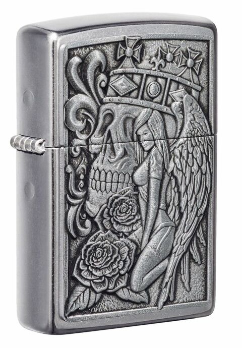 49442-087183 207 Skull and Angel Emblem Design Street Chrome Windproof Lighter