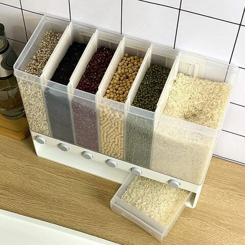 Kitchen Whole Dry Food Dispenser, Wall-Mounted Grains Food Dispenser, Home Kitchen Storage Tank Grains Rice Bucket Storage Box