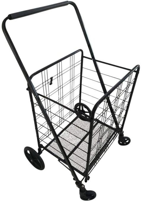 Generic Fold-Able Shopping Trolley Push Cart With Wheels,Folding Collapsible Grocery Storage Cart, Utility Transit Hand Cart For Daily Use,Black 80Kg Max Load
